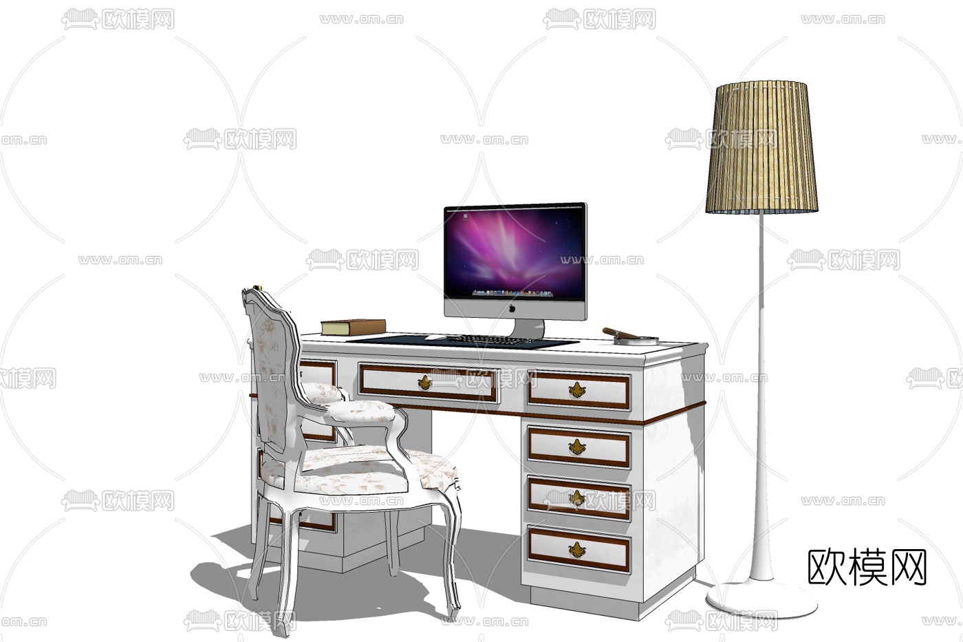 简欧书桌免费su模型下载