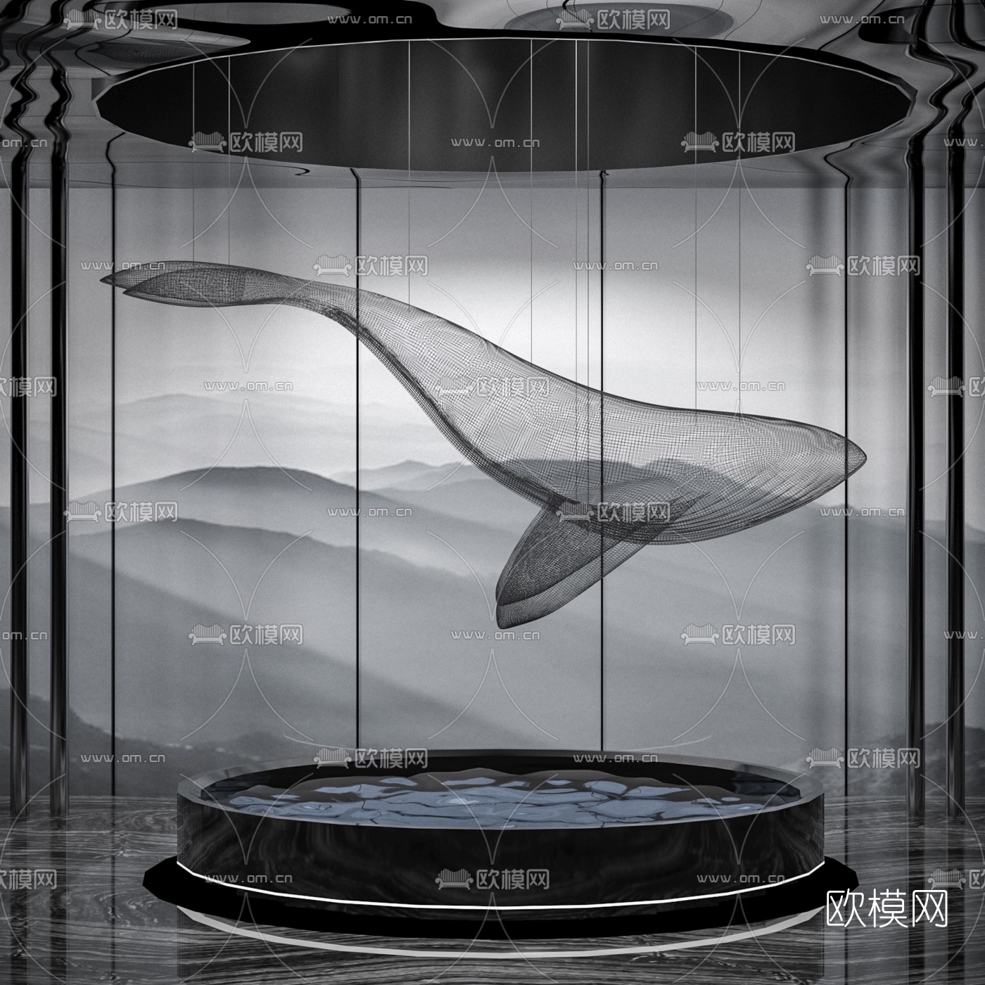 现代艺术鲸鱼天花装置雕塑3d模型-免费3dmax模型库-欧模网