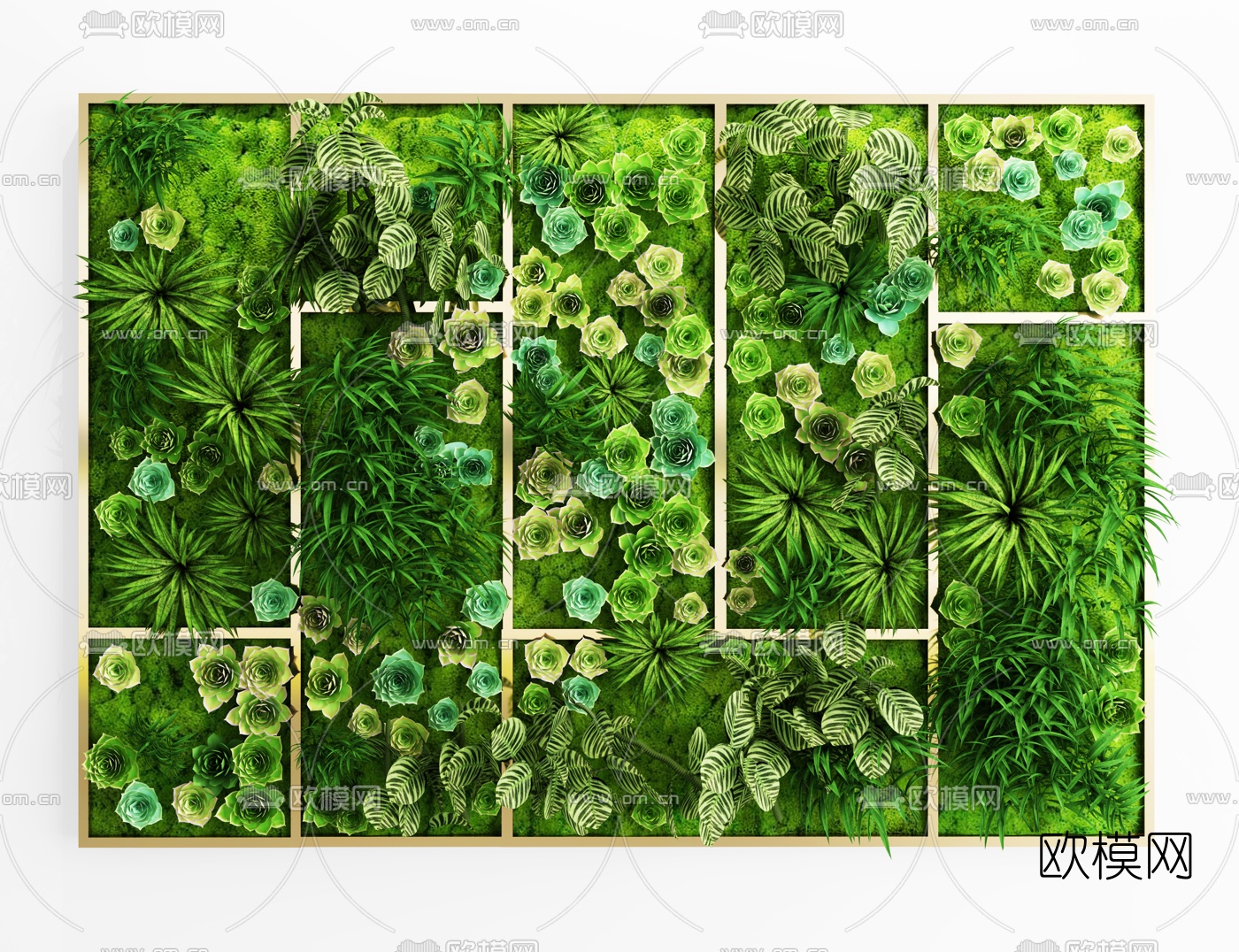 现代绿植背景墙3d模型