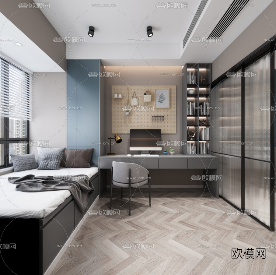 现代榻榻米书房3d模型