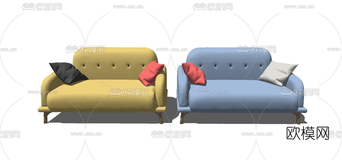 北欧皮革休闲沙发su模型下载