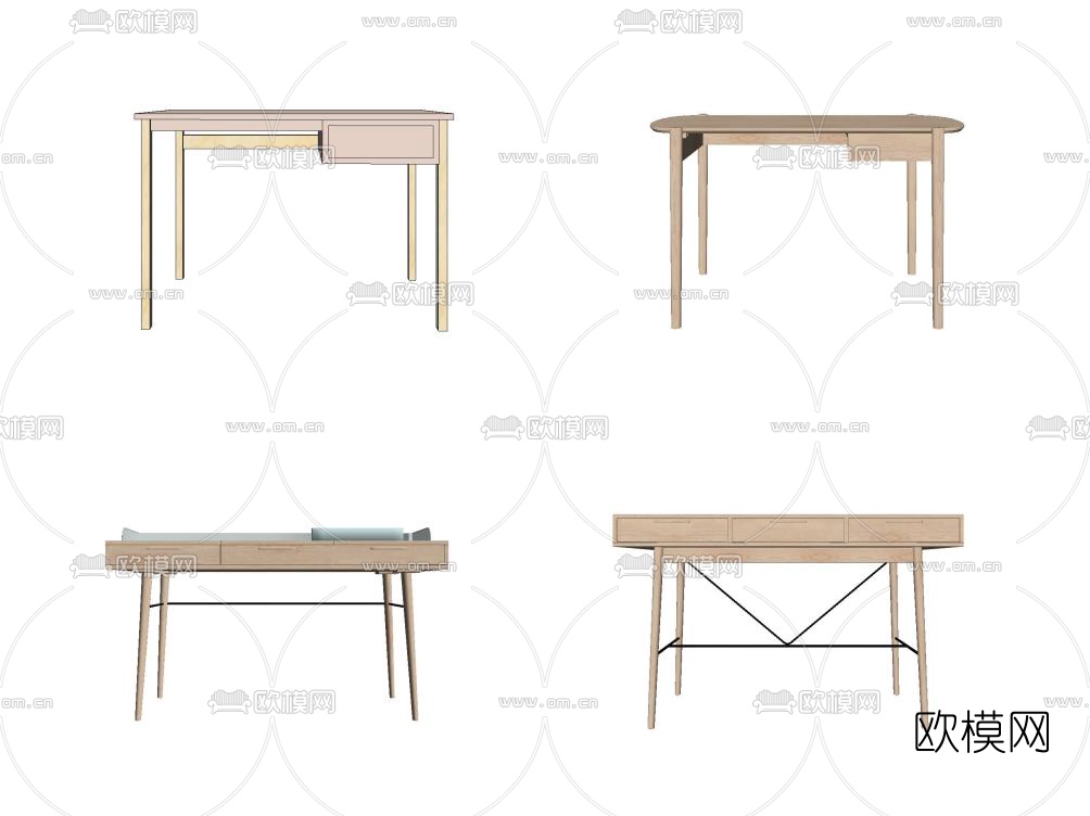 北欧实木书桌su模型下载