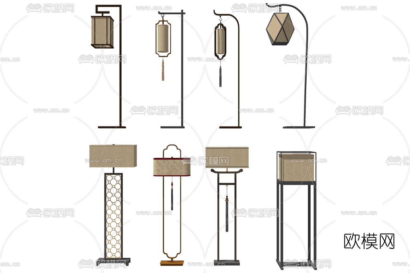 新中式落地灯组合免费su模型下载
