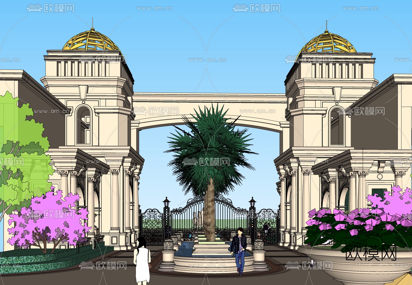 欧式小区入户门免费su模型下载