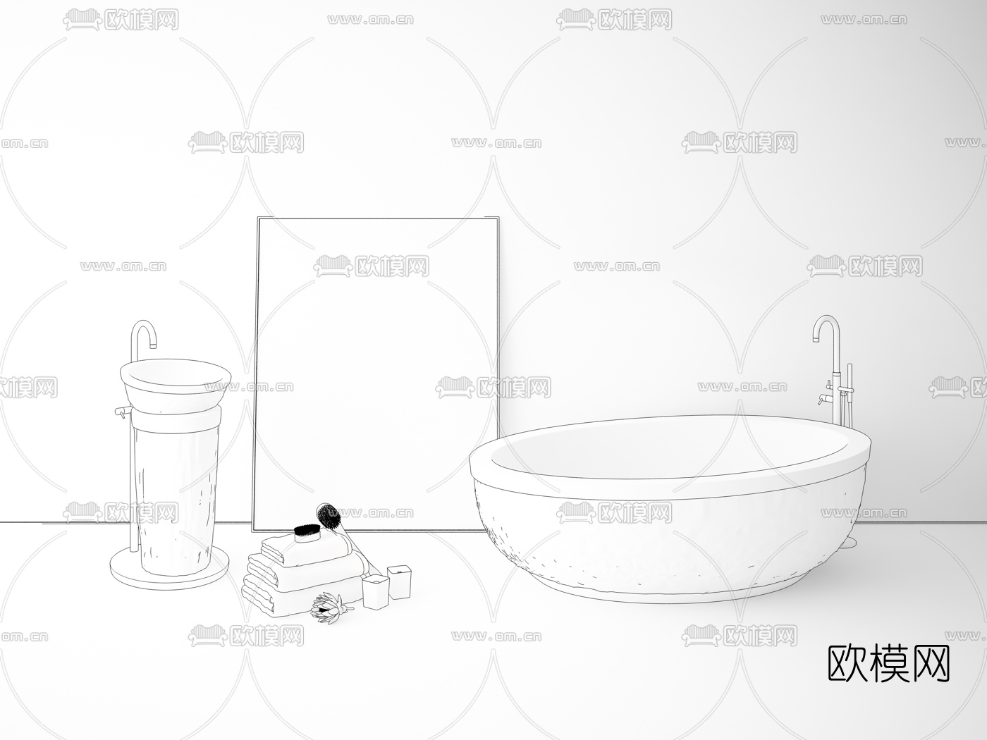工业风石材浴缸洗手台3d模型下载（渲染图3）