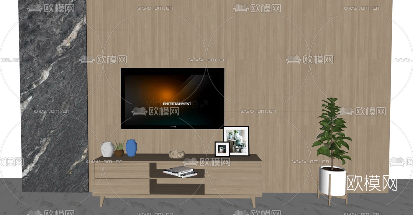 北欧 实木电视柜su模型下载
