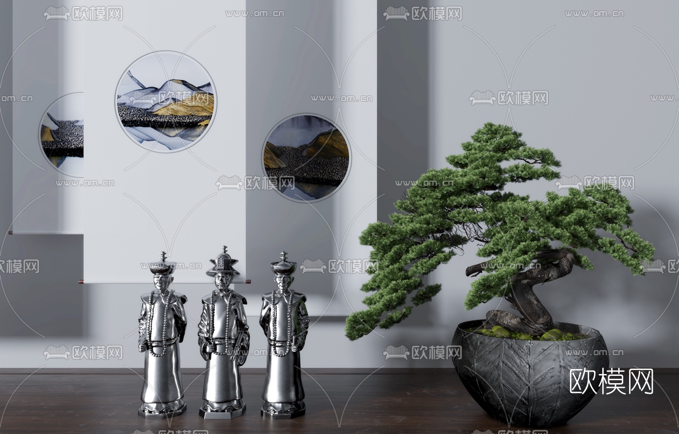 新中式植物摆件3d模型