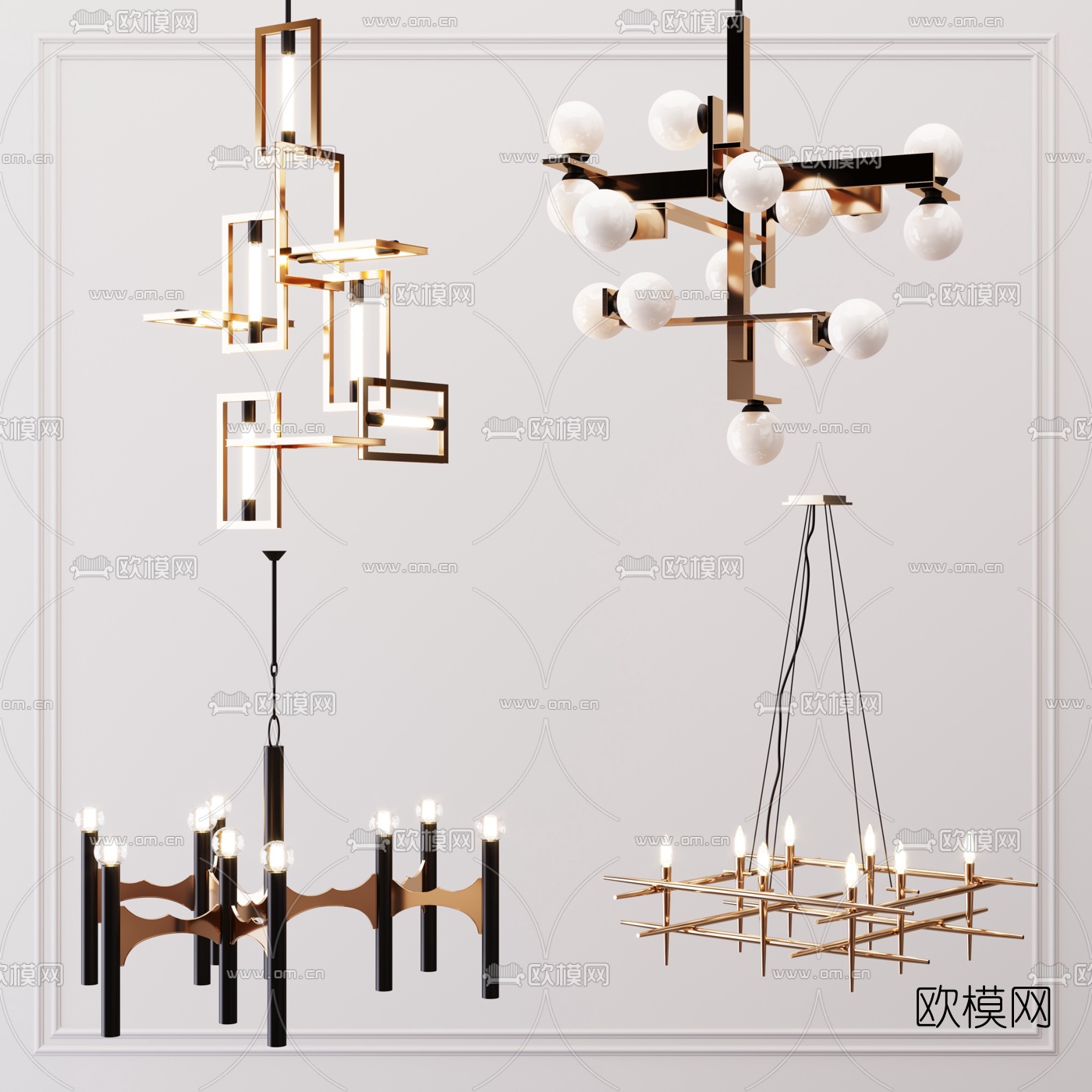 现代金属多头吊灯3d模型下载