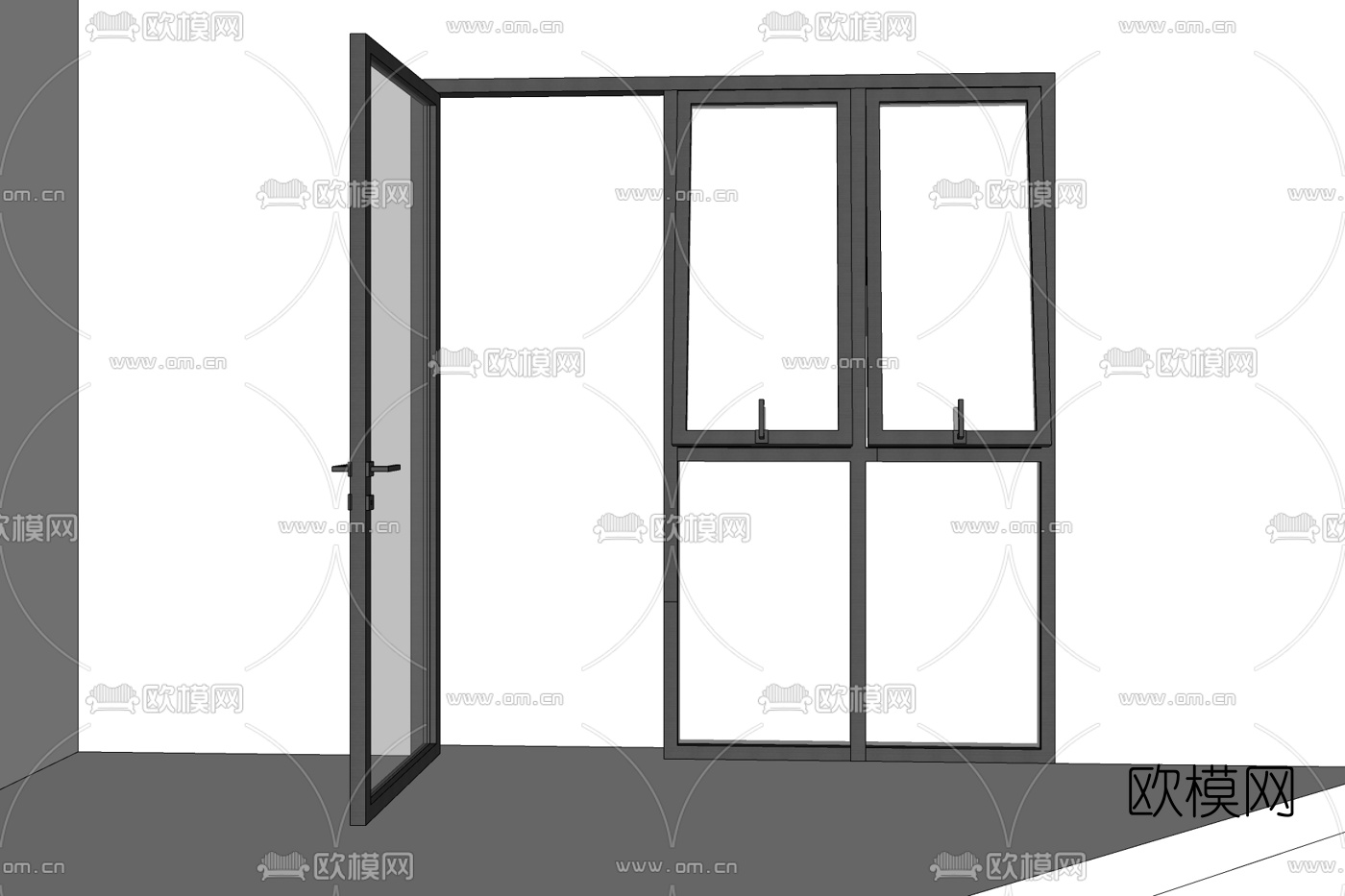 现代玻璃平开门免费su模型下载