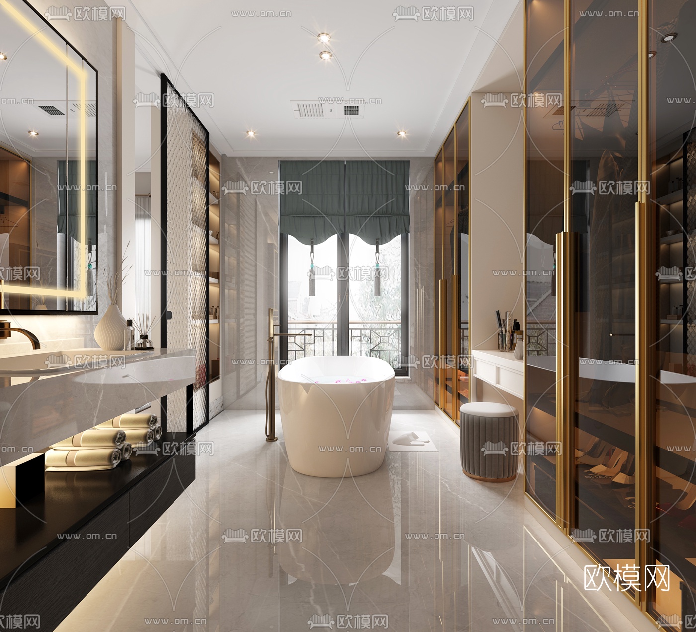 现代轻奢卫生间衣帽间3d模型下载（渲染图1）