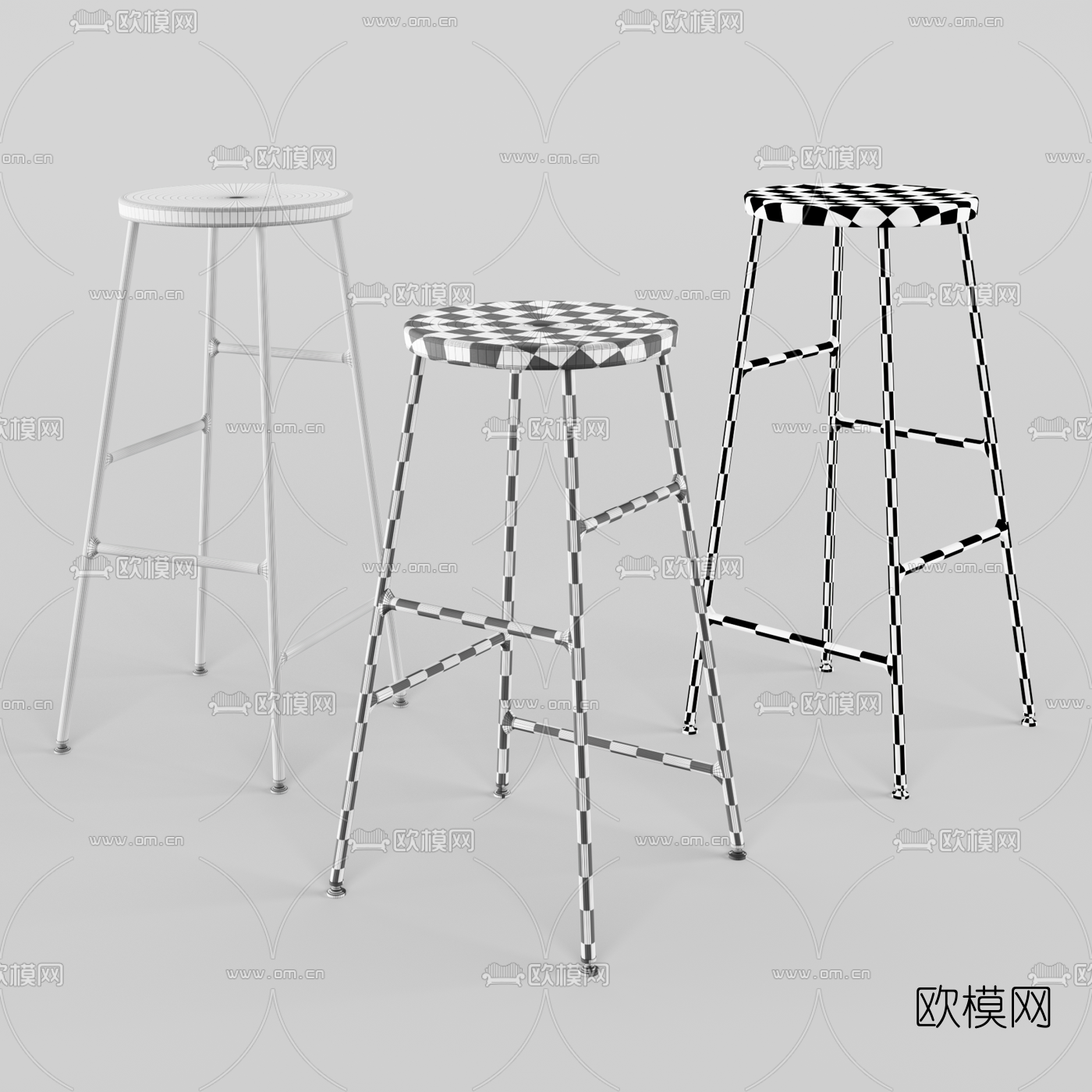 现代铁艺吧凳3d模