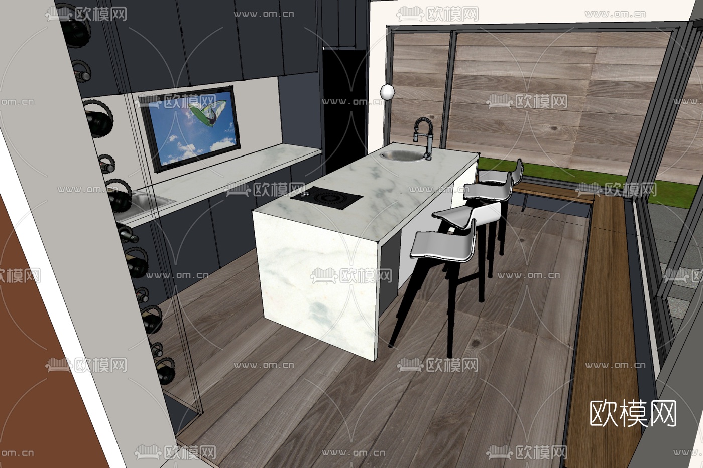 现代厨房免费su模型下载