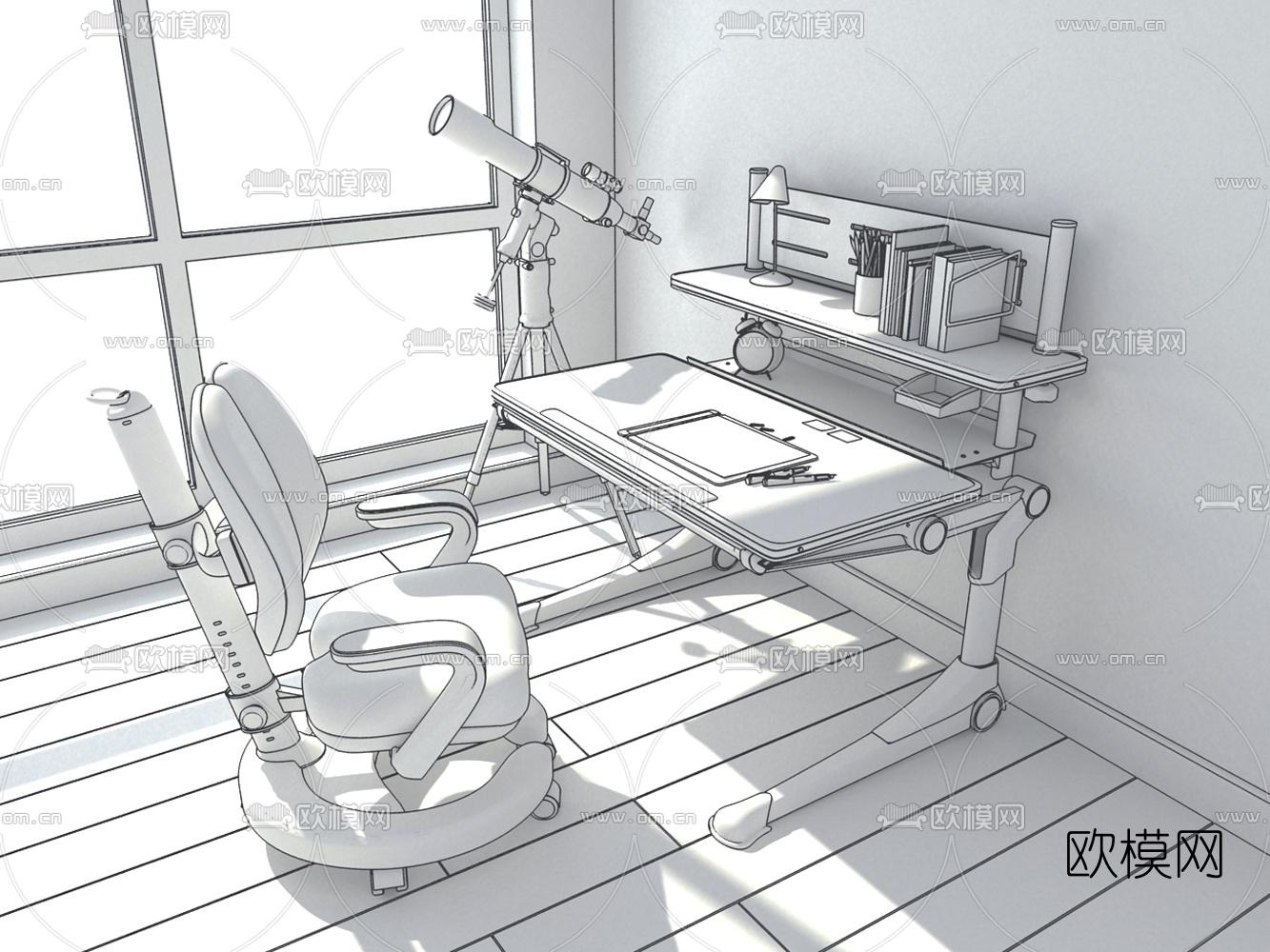 北欧儿童书桌椅3d模型