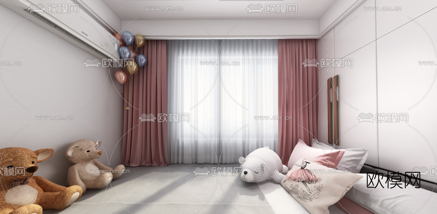 现代女儿房卧室vr全景3d模型