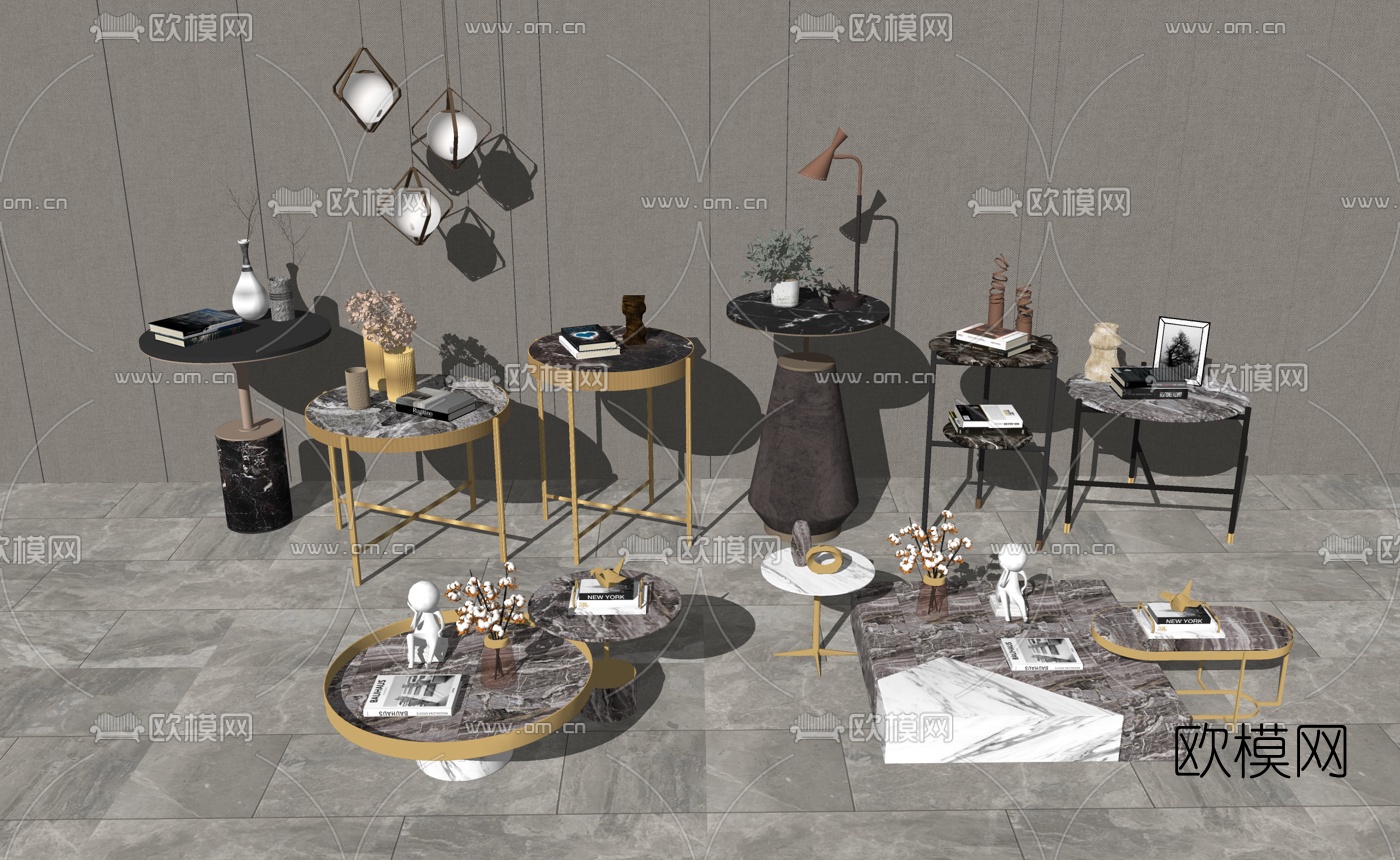 现代轻奢金属茶几su模型下载