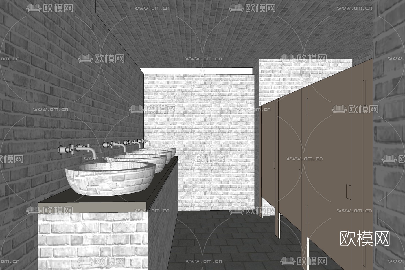 现代公共卫生间免费su模型下载