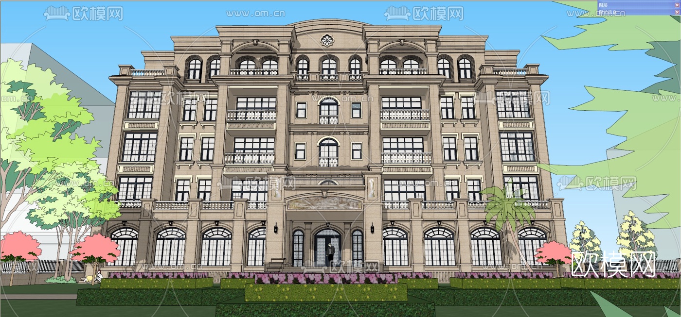 法式办公楼su模型下载