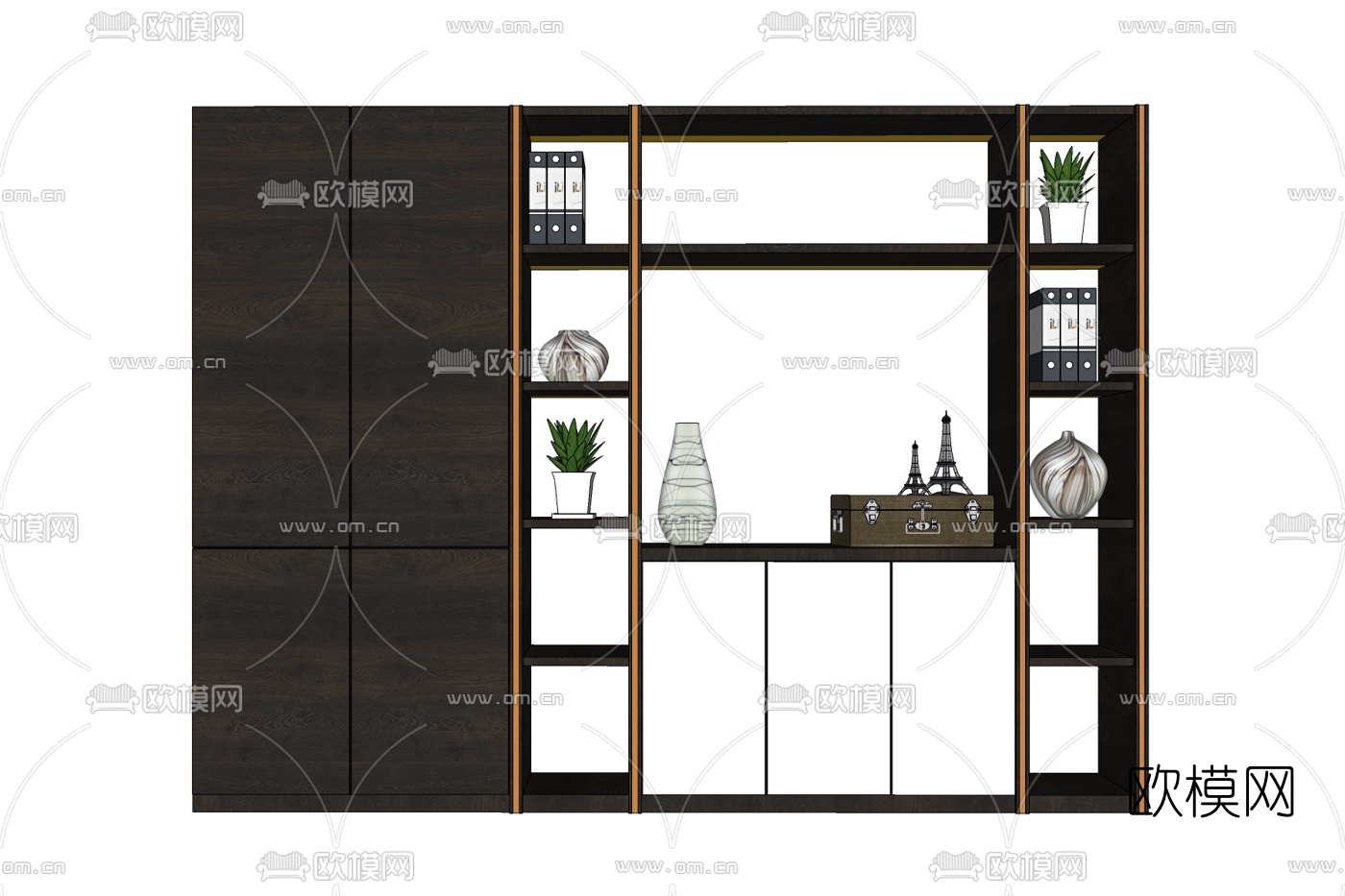 现代实木装饰柜免费su模型下载