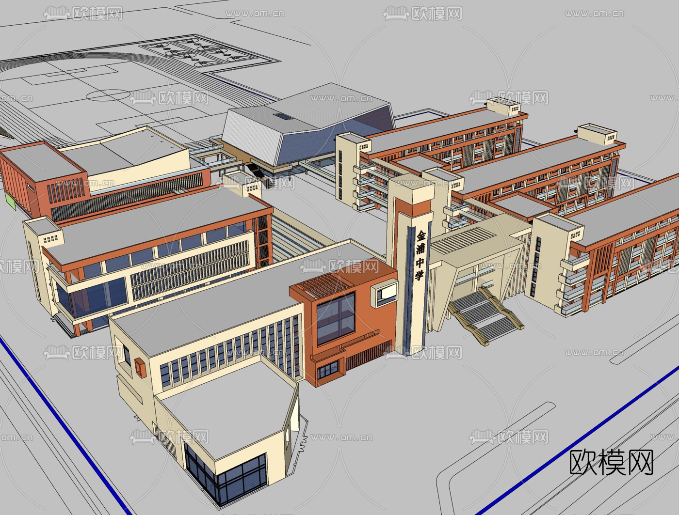 现代教学楼免费su模型下载
