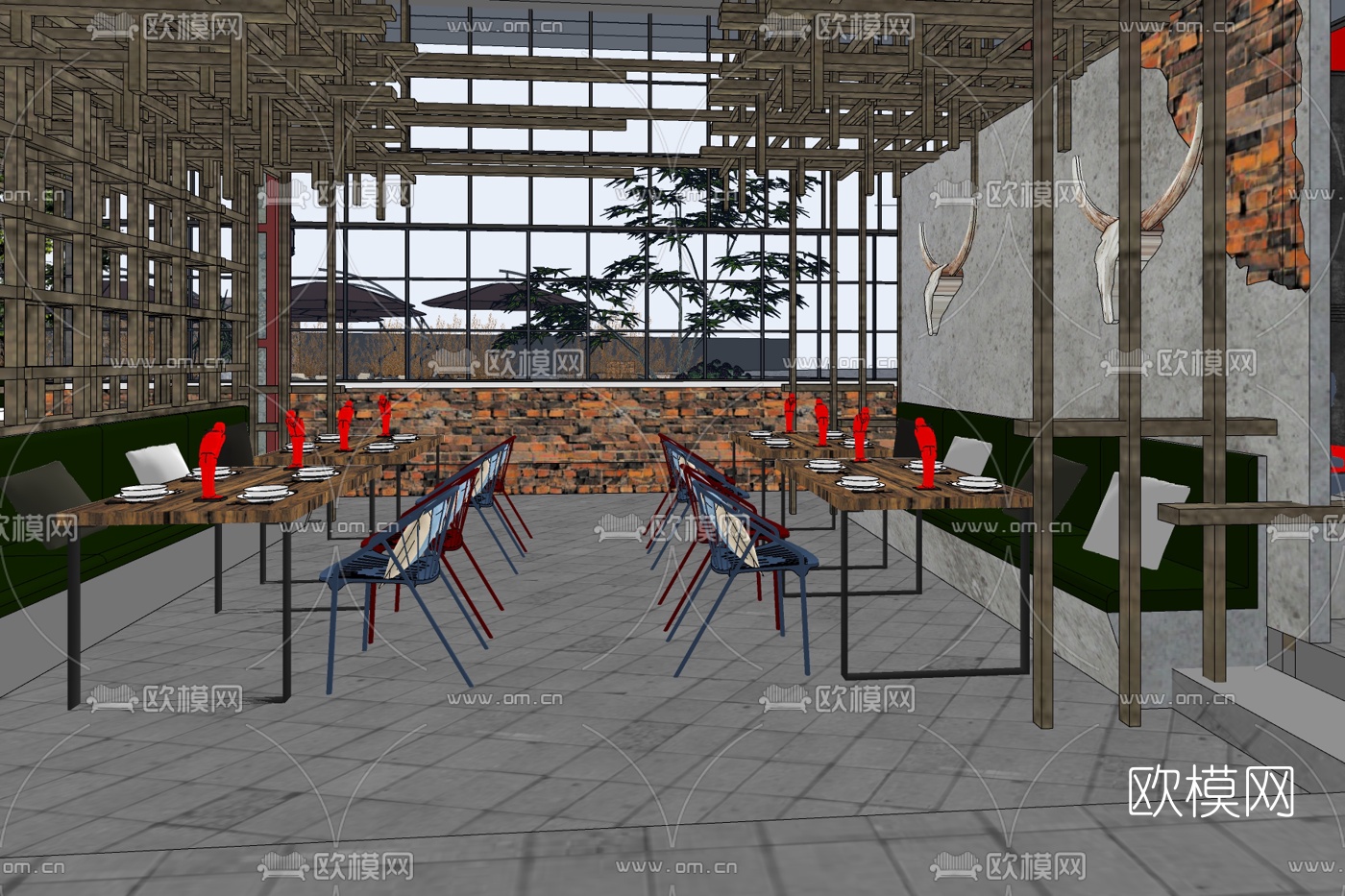 现代主题餐厅免费su模型下载