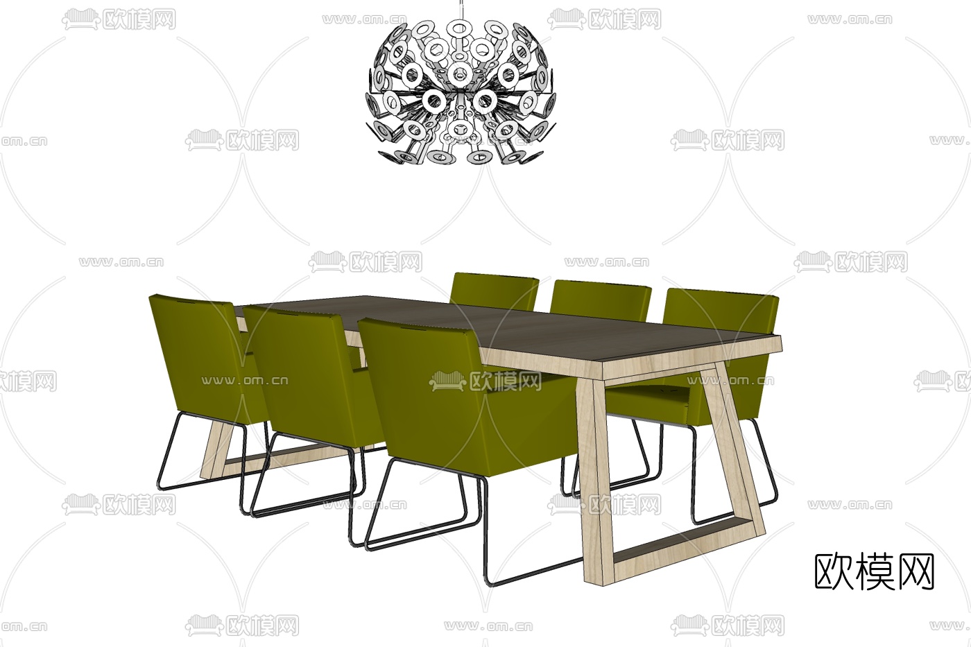 北欧实木餐桌椅免费su模型下载