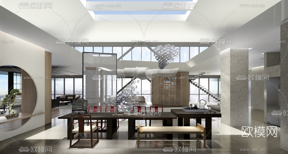 现代总经理室品茶区3d模型下载(渲染图3)