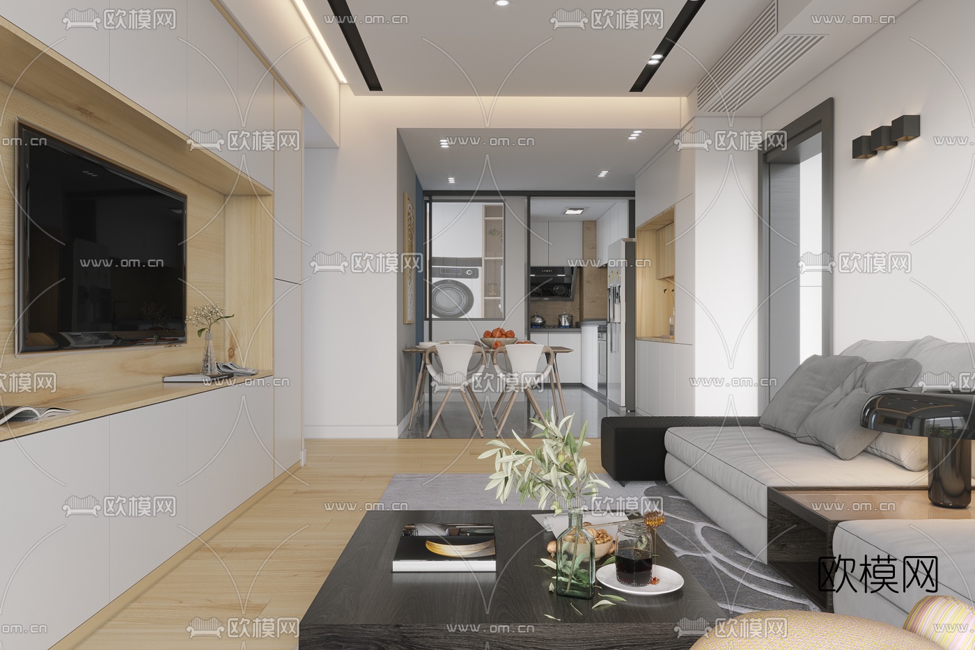 现代客厅餐厅3d模型