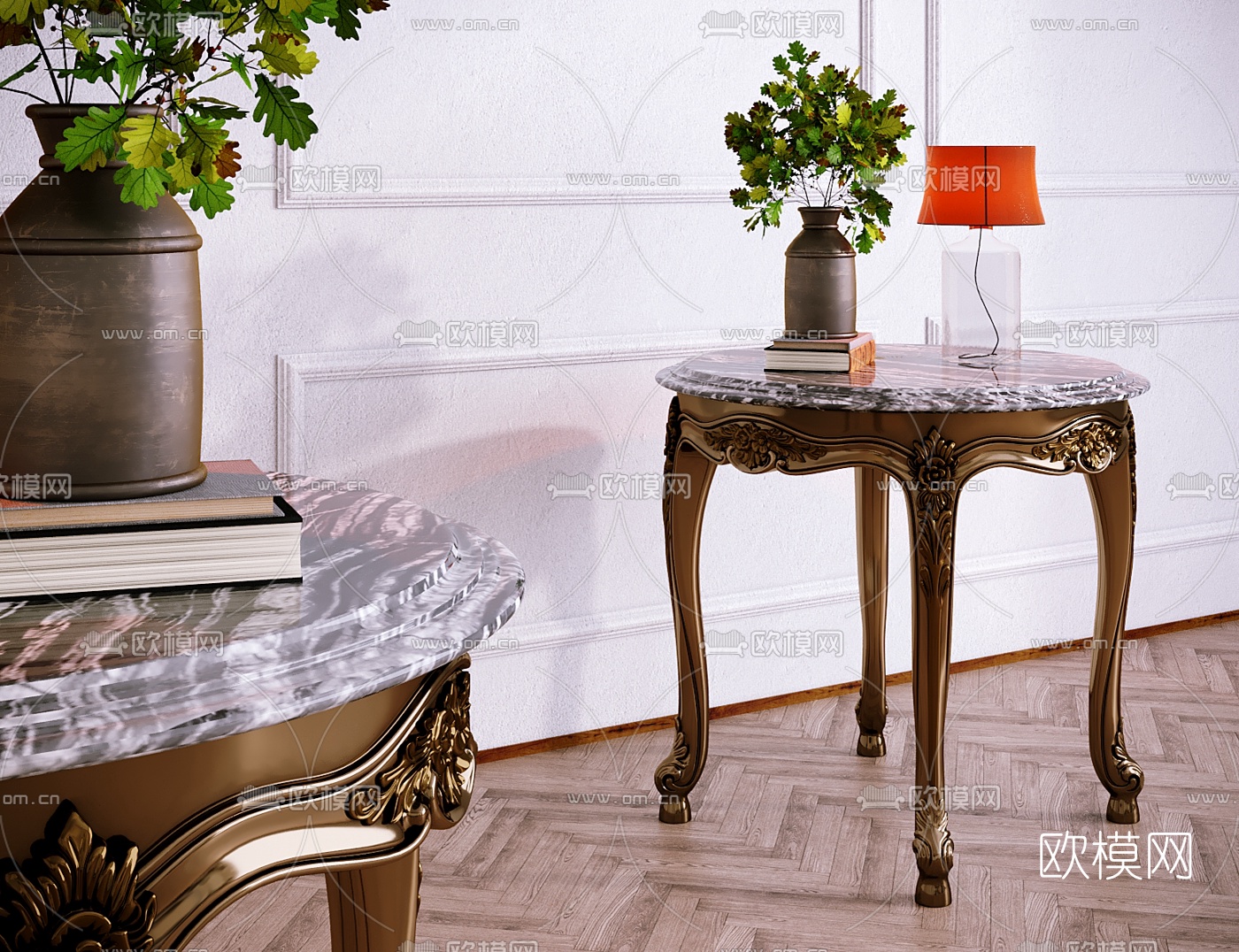 欧式轻奢雕花圆几3d模型下载