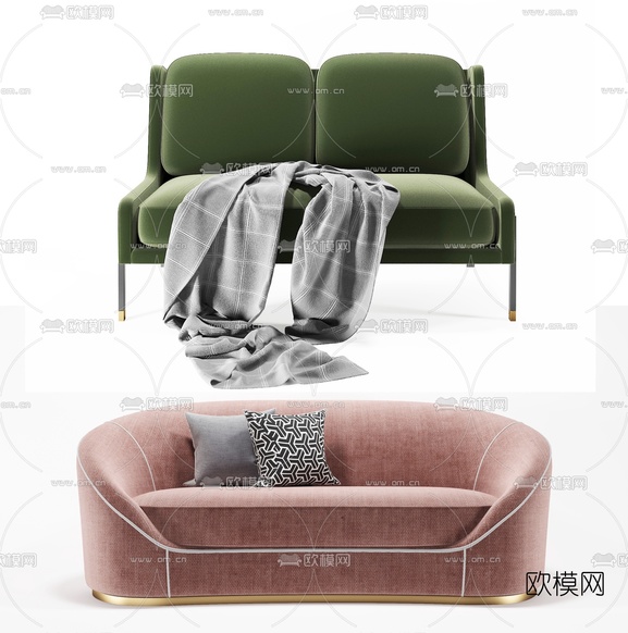 现代布艺双人沙发组合3d模型下载