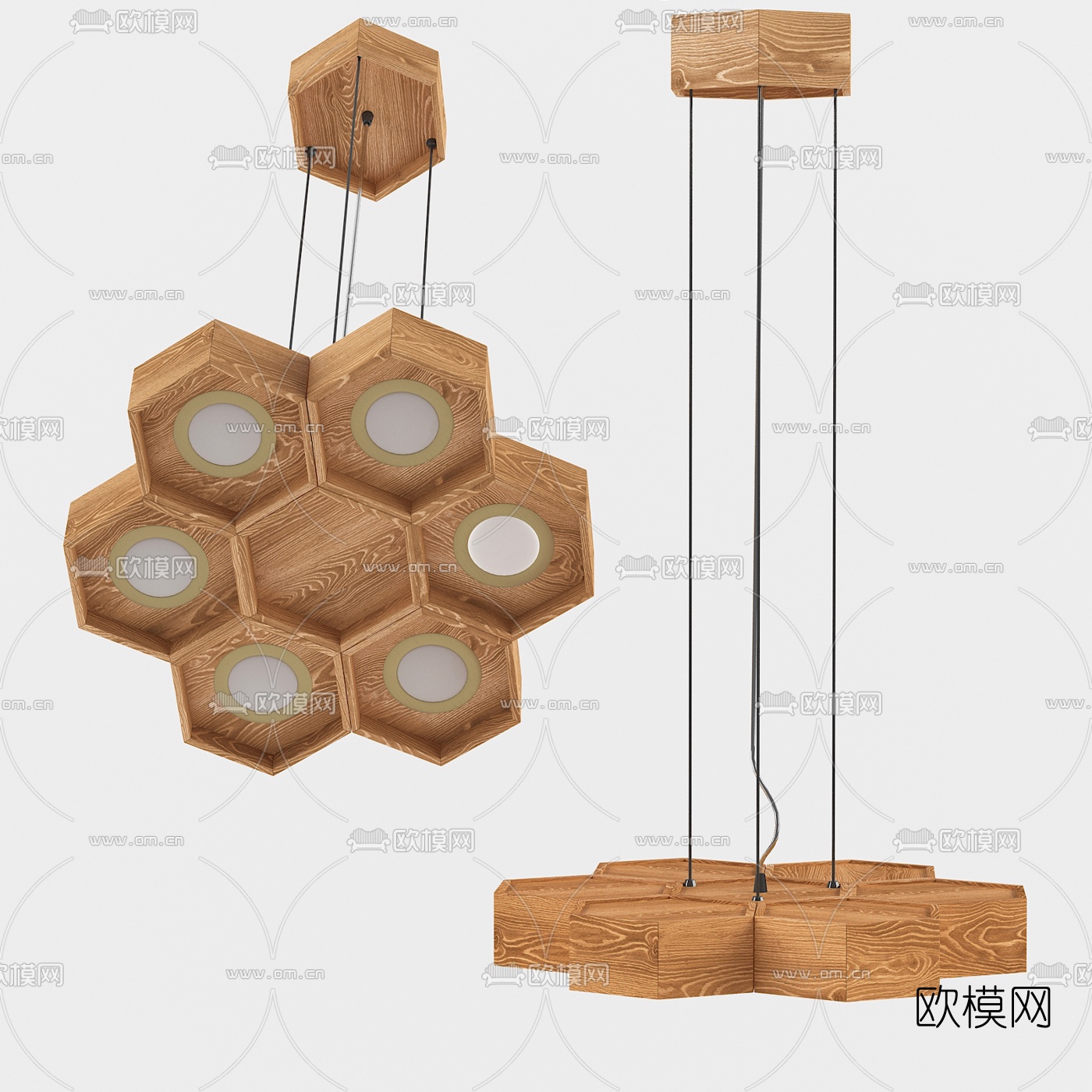 简欧蜂巢型实木吊灯3d模型