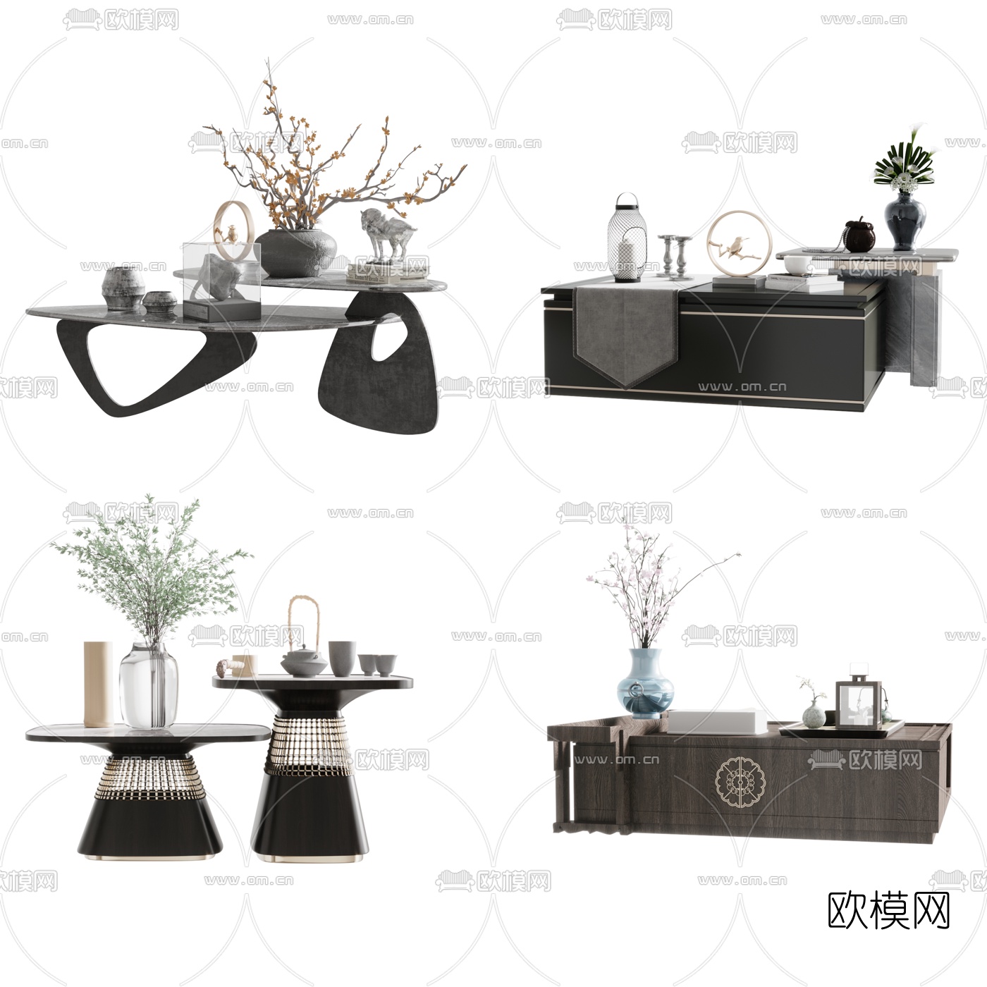 新中式大理石茶几3d模型