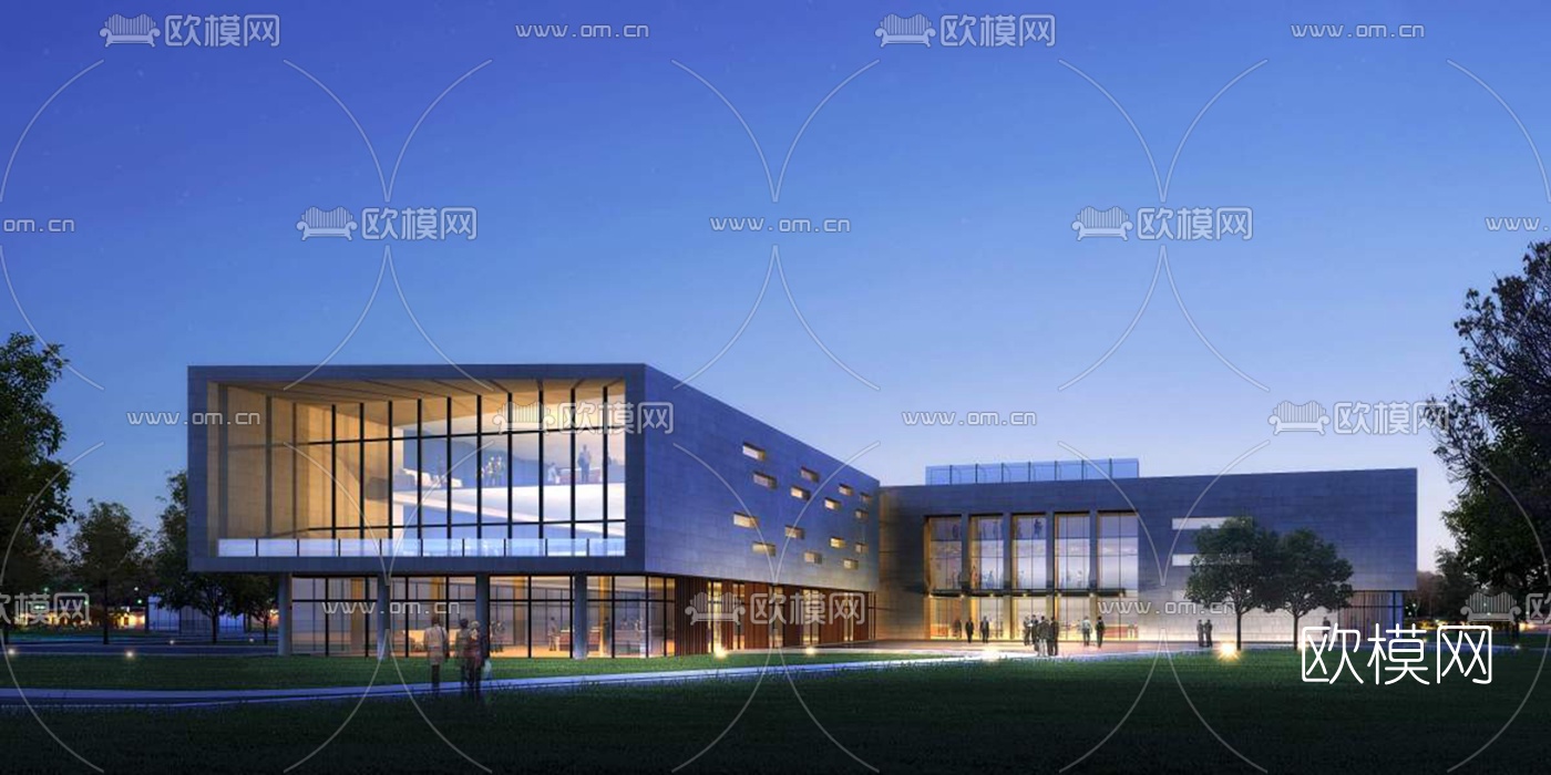现代建筑外观夜景3d模型