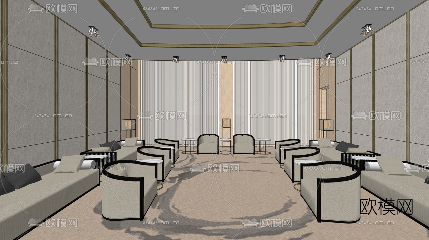 新中式贵宾接待室su模型下载（渲染图2）