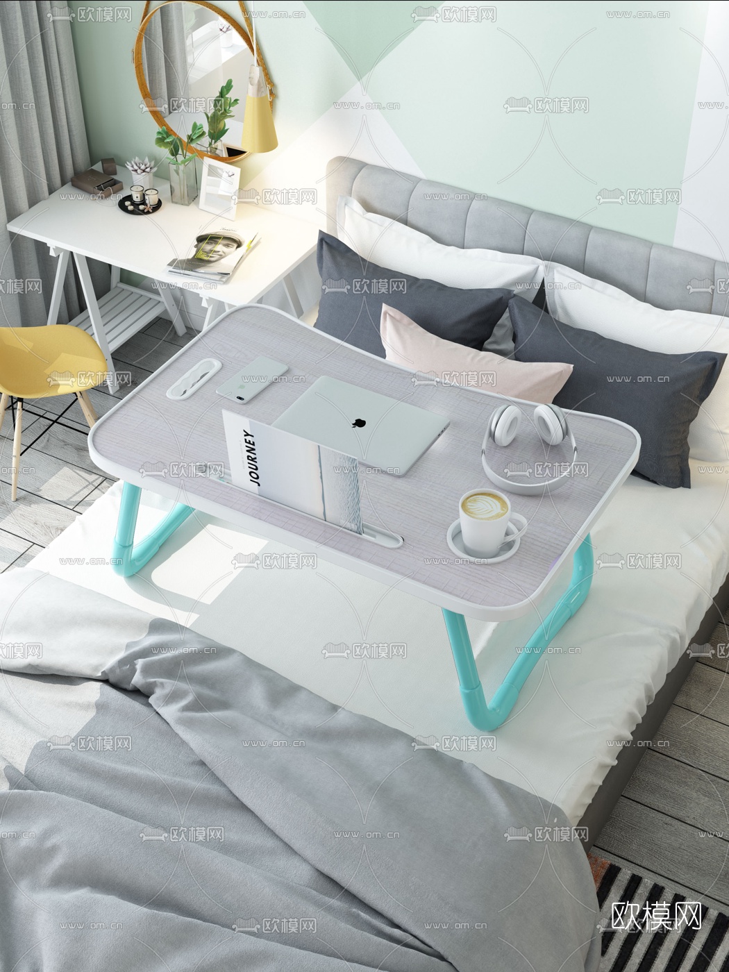 现代布艺双人床3d模型下载