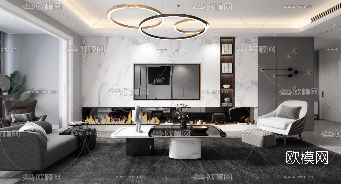 现代高级灰客厅3d模型下载（渲染图3）