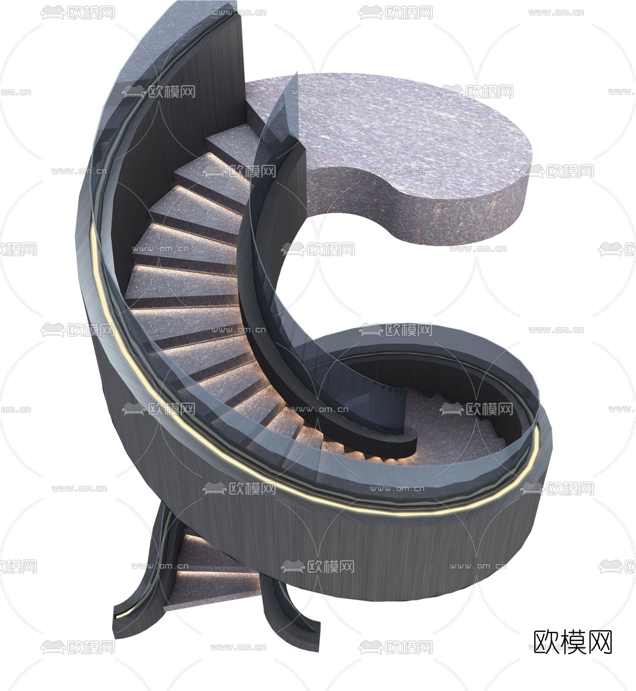 现代玻璃扶手旋转楼梯3d模型