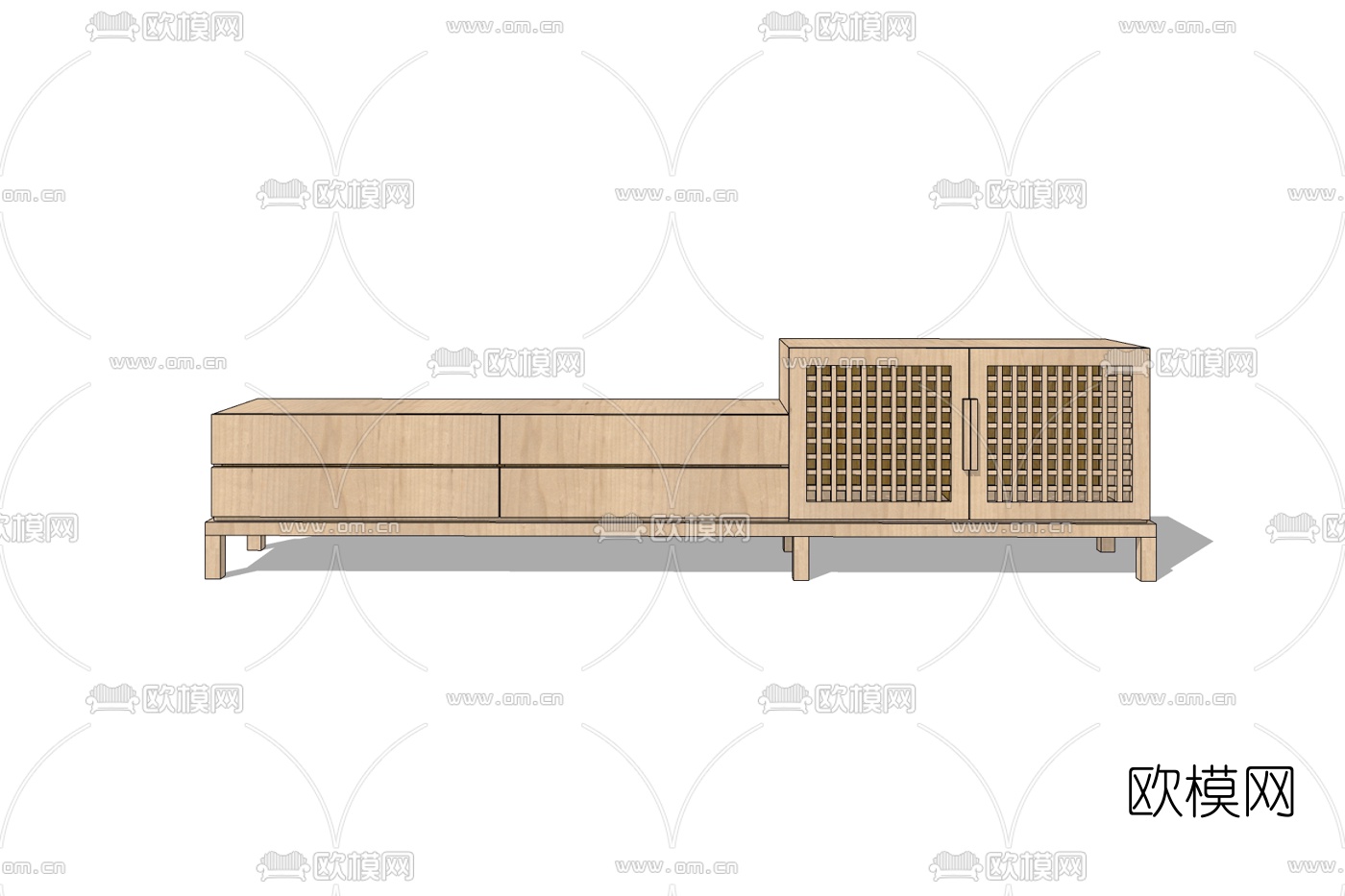 现代实木电视柜免费su模型下载