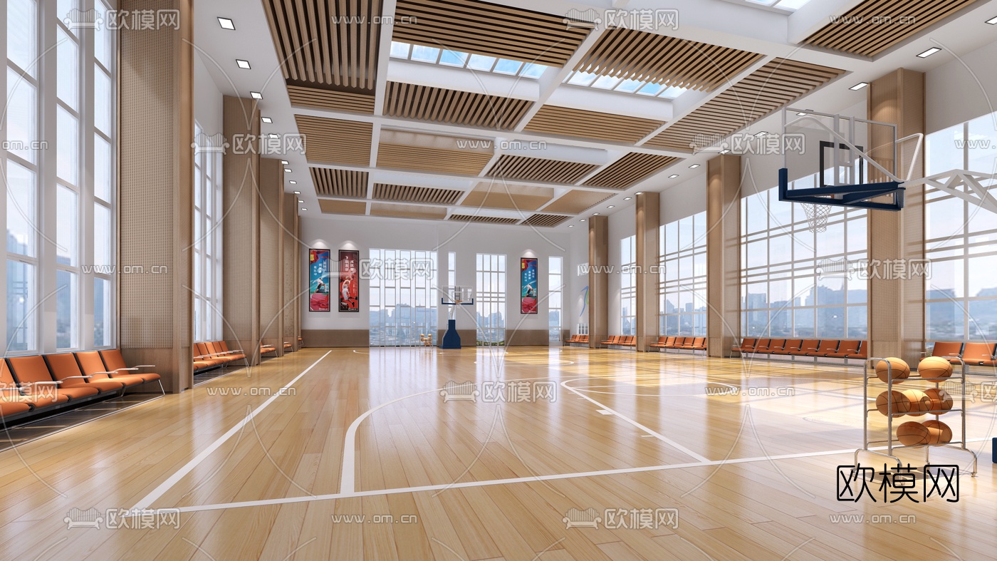现代室内篮球场3d模型下载（渲染图2）