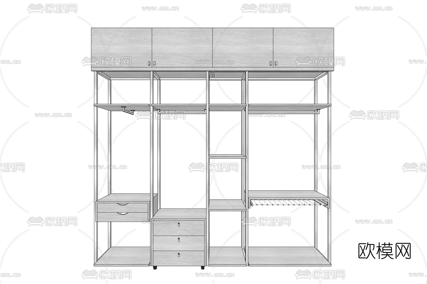现代实木衣架衣柜免费su模型下载