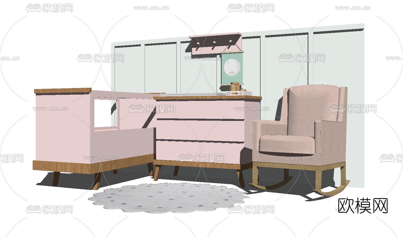 北欧婴儿床su模型下载