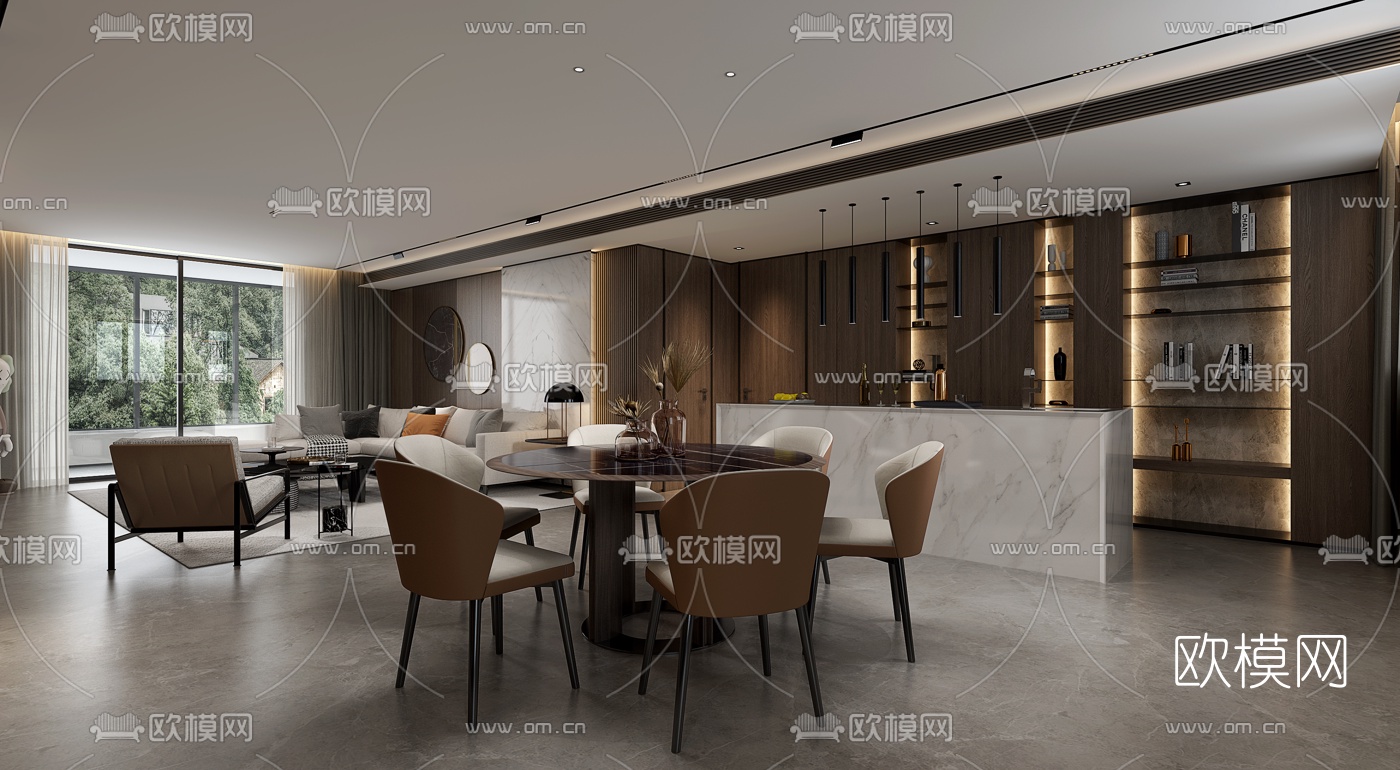 现代客厅餐厅3d模型