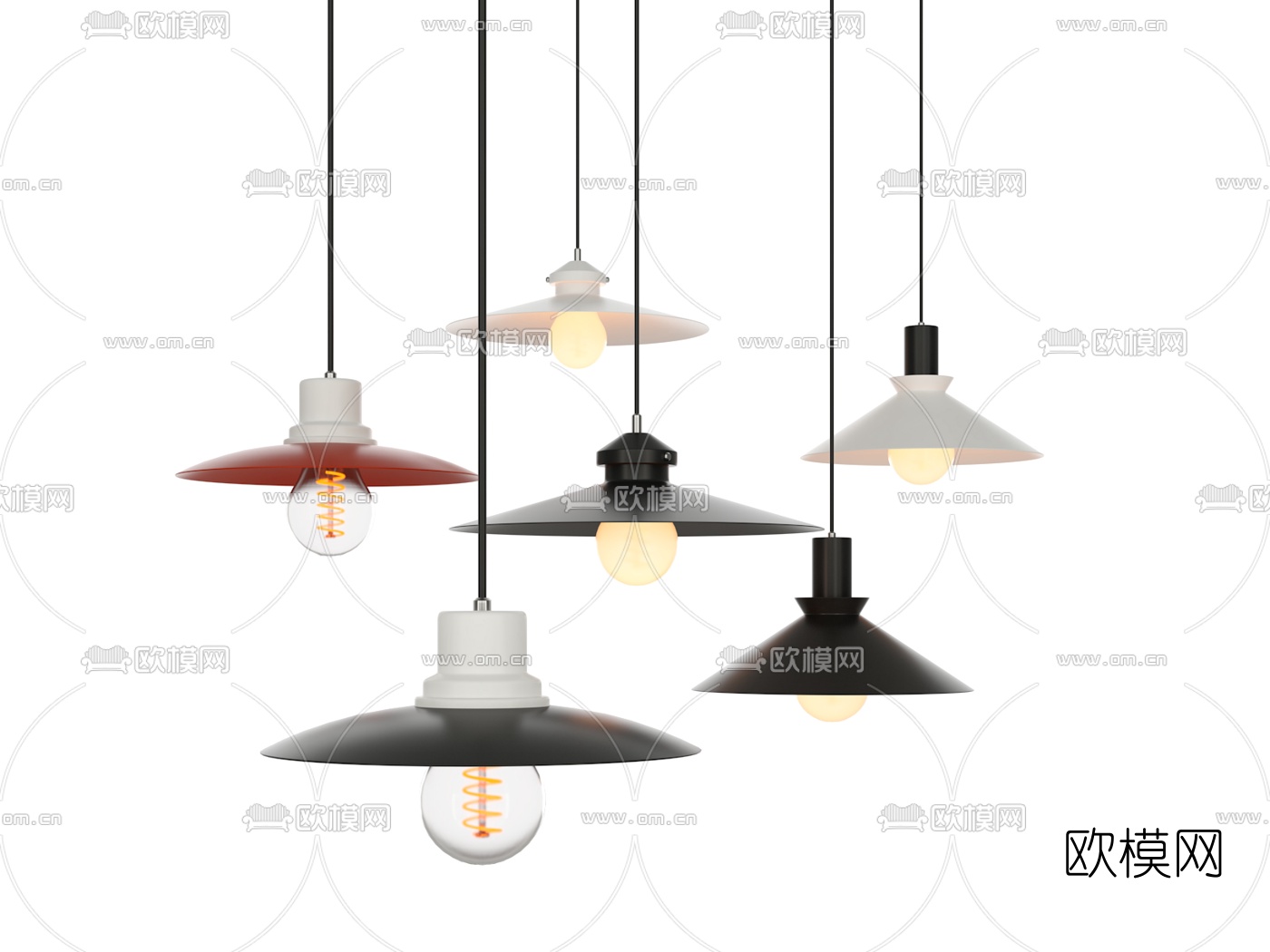 工业风铁艺小吊灯3d模型下载（渲染图1）