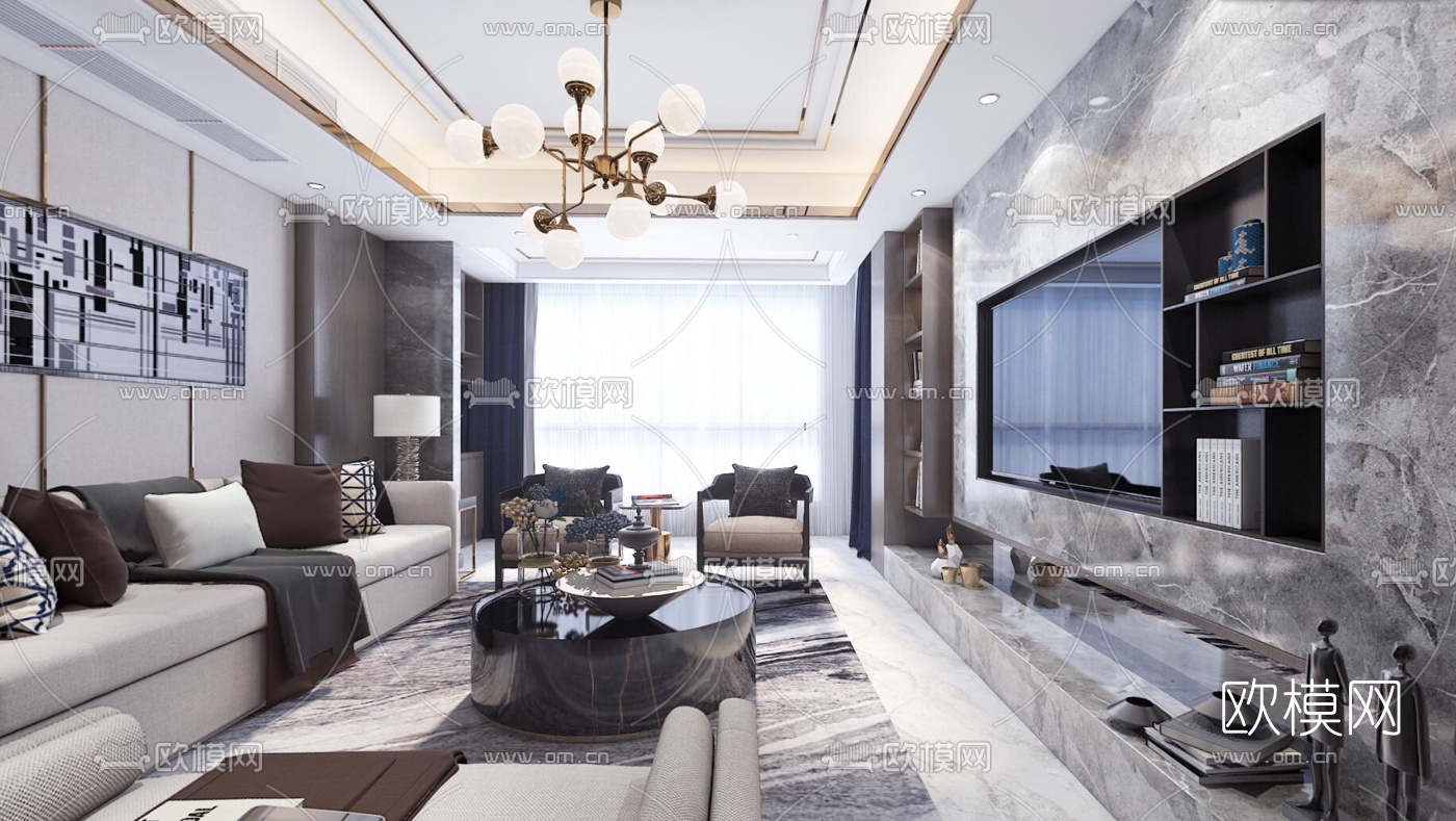 现代复式客厅餐厅vr全景3d模型
