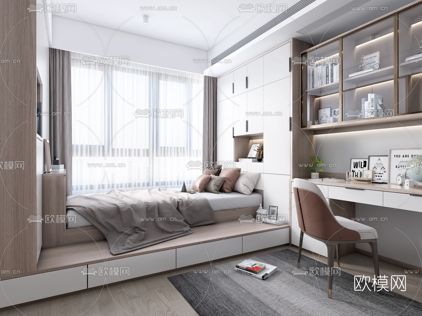 现代榻榻米书房3d模型