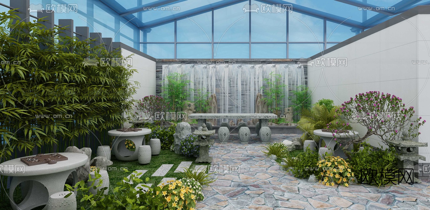 新中式生态大棚园林免费3d模型下载