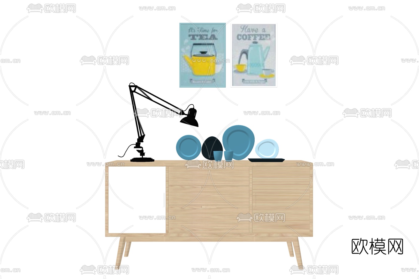 北欧实木边柜免费su模型下载