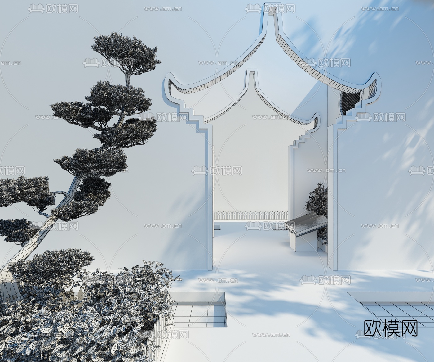 新中式园林门洞3d模型下载（渲染图2）