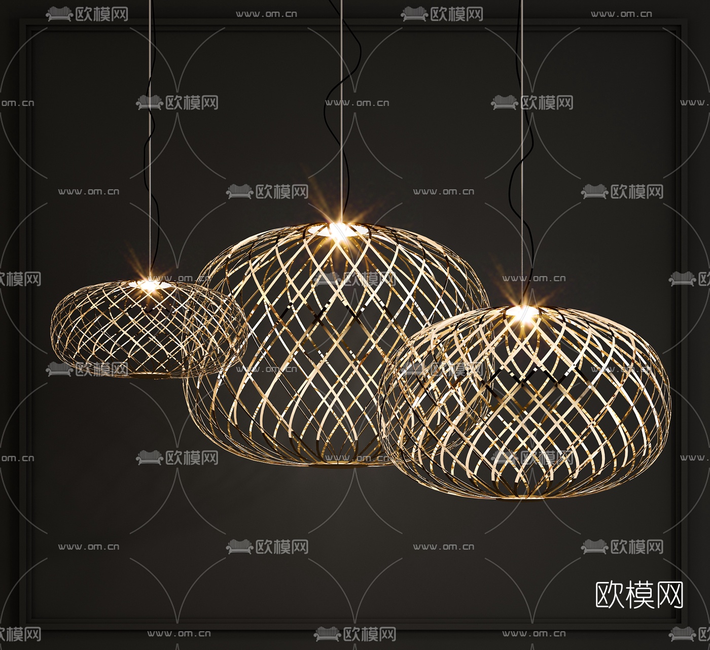 现代金属镂空吊灯3d模型-免费3dmax模型库-欧模网
