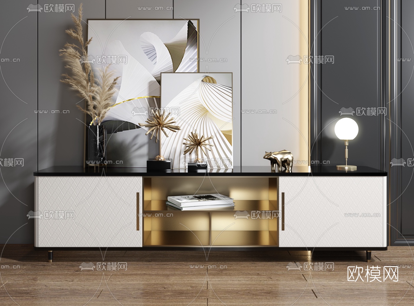 现代轻奢白色电视柜3d模型