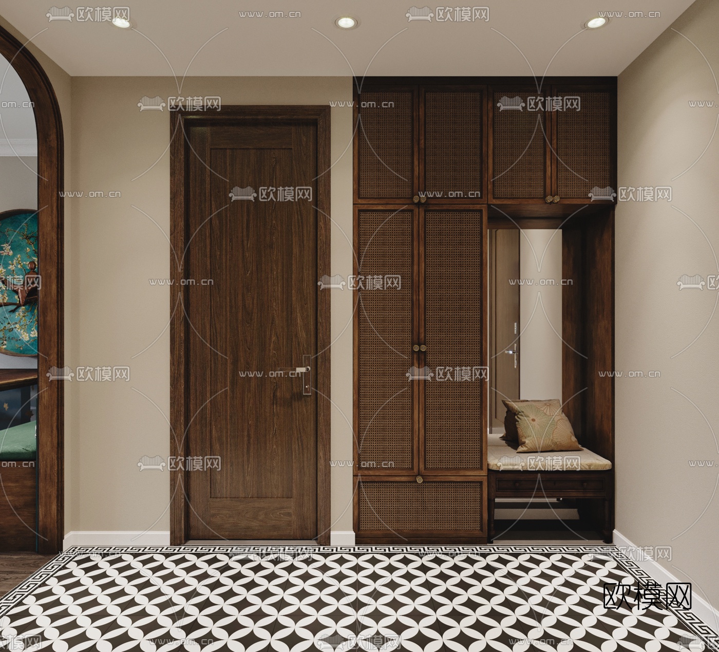 东南亚客厅餐厅3d模型下载（渲染图3）